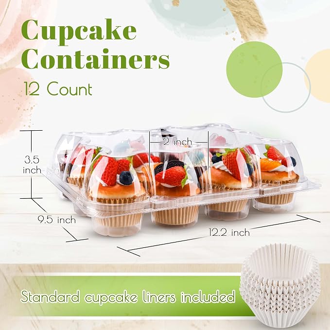 NPLUX 12 Count Cupcake Containers 20 Pack Cupcake Holders Plastic Stackable Cupcake Boxes with Detachable Tall Dome Lids and 240 Liners for 240 Cupcakes, BPA Free, Standard Size