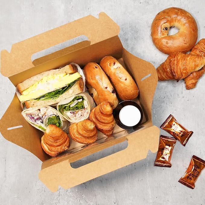 UnicoPak 30 Pack 9x6x6 Kraft Gable Boxes, Food-grade Cardboard Paper Lunch Boxes, Recyclable Gift Boxes with Handles for Treats, Picnic, Takeout Food, Goodie Bags, Sturdy Barn Boxes