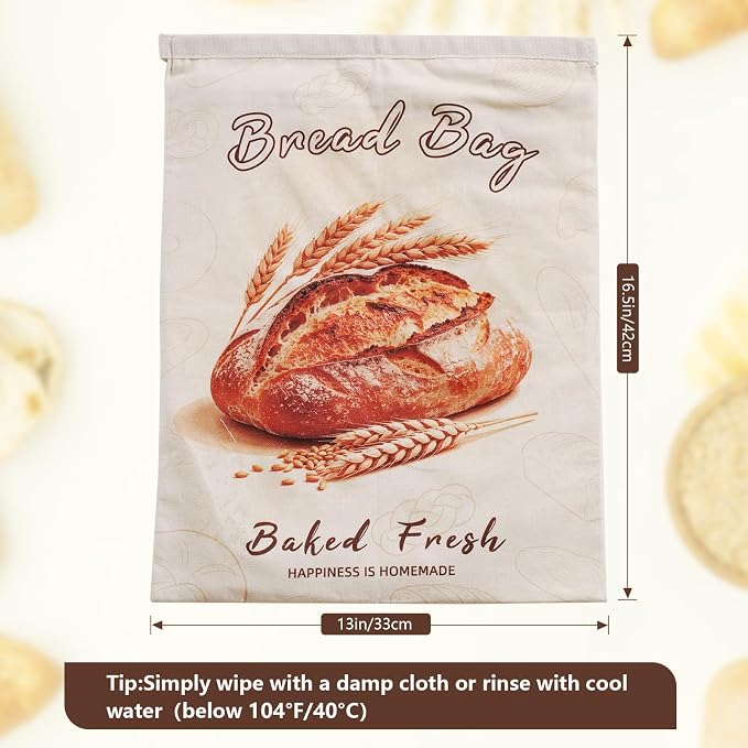 Beeswax Bread Bags for Sourdough, 2 Pack 17x13 Large Linen Bags with Zipper | Breathable Inner Lining, Moisture Lock, Moisture-proof & Fresh, Freezer Safe, Reusable & Washable, Zero Waste Kitchen
