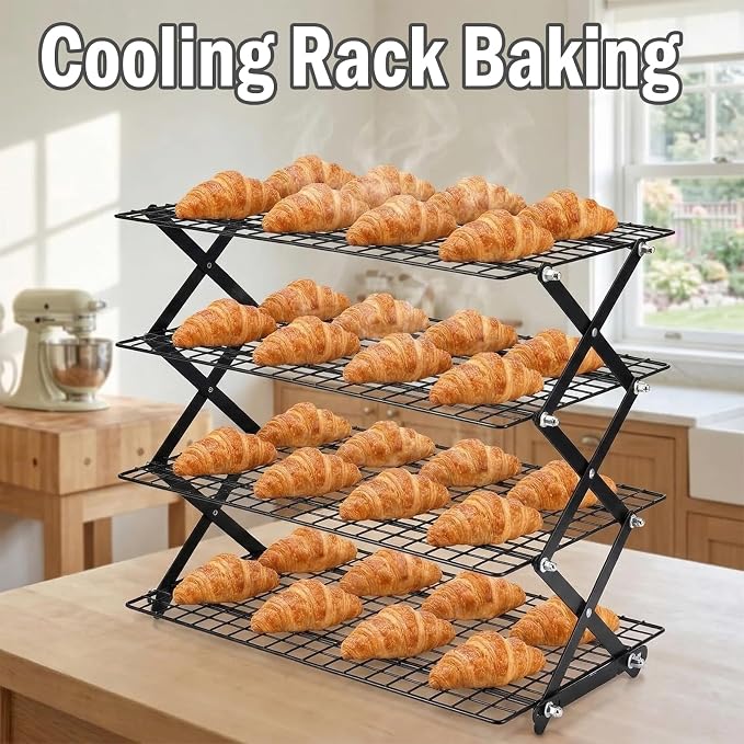 Collapsible Cooling Rack with Adjustable 3 Setting Design, 2/3/4-Tier Upgraded Heavy Duty Wire Cooling Rack, Stackable Baking Cooling Rack for Cookies, Bread & Roasting, Cookies Baking Gifts