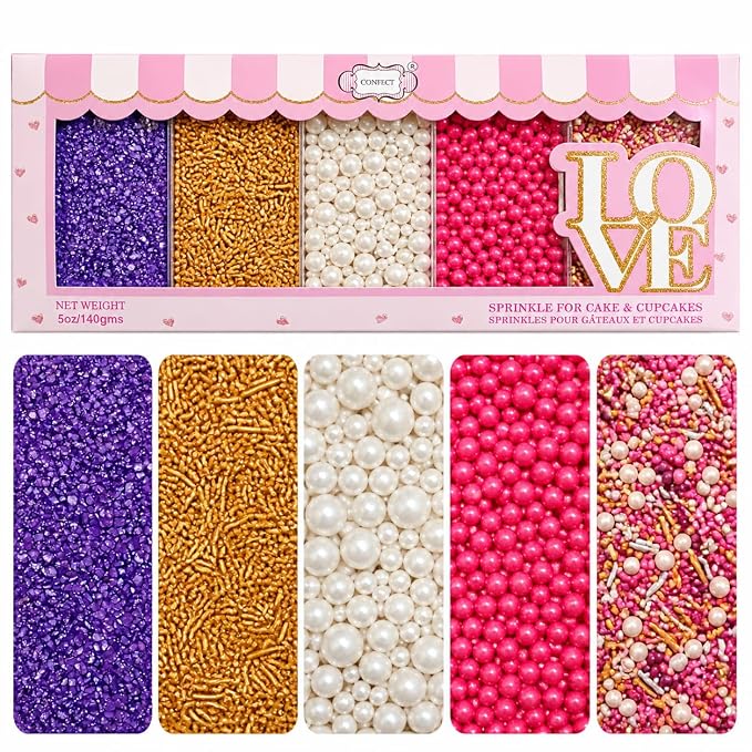 Confect Sprinkle Mix Set – Unicorn-Inspired Cake & Cupcake Decorations |Bright Pink, Pearl White, Purple Sugar Blend | Vegan, Gluten-Free, Nut-Free - 5 Oz