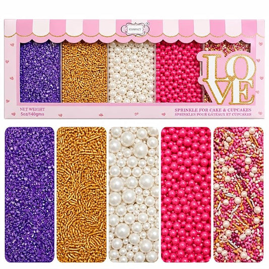 Confect Sprinkle Mix Set – Unicorn-Inspired Cake & Cupcake Decorations |Bright Pink, Pearl White, Purple Sugar Blend | Vegan, Gluten-Free, Nut-Free - 5 Oz