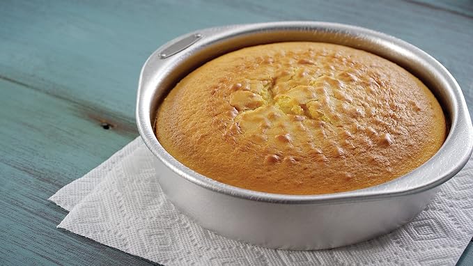 Doughmakers 9" Round Cake Commercial Grade Aluminum Bake Pan, Silver | Pattened Pebble Pattern is Naturally Non-Stick & Evenly Bakes | Perfect For Baking Cakes & Brownies | Makes 9" Circular Cakes