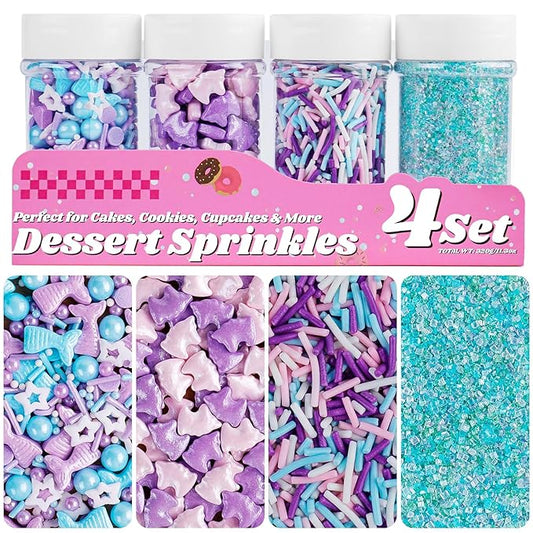 Pastel Mermaid Unicorn Cake Sprinkles, 11.3oz/320g Edible Blue Pink Purple Sprinkles Magic Set for Baking Cupcakes Cookies Ice Cream