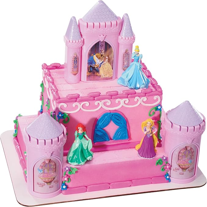 DecoSet® Disney Princess Happily Ever After Birthday Cake Topper, 6-Piece Cake Decorations, Includes Castle with Moveable Turrets, Cinderella, Ariel and Rapunzel Figurines