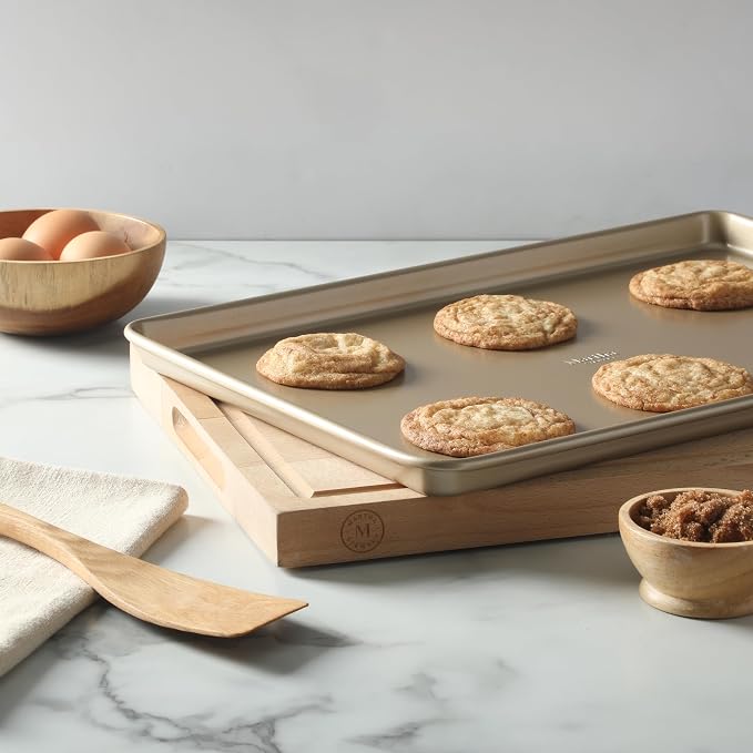 Martha Stewart Gallen 17 x 11 Inch Nonstick Carbon Steel Cookie Sheet – Champagne, Durable Bakeware for Even Baking and Easy Cleanup