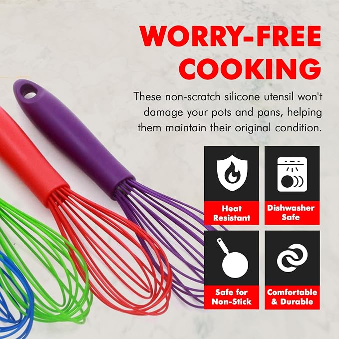 Chef Craft Premium Silicone Wire Cooking Whisk, 10.5 Inch, Red