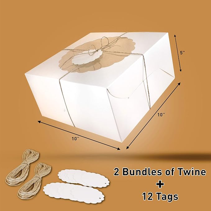White Cake Boxes with Window (Pack of 10) - Bakery Boxes for Cakes, Brownies, Donuts, Cookies, Cupcakes, Chocolates, Desserts: Size 10x10x5 inches