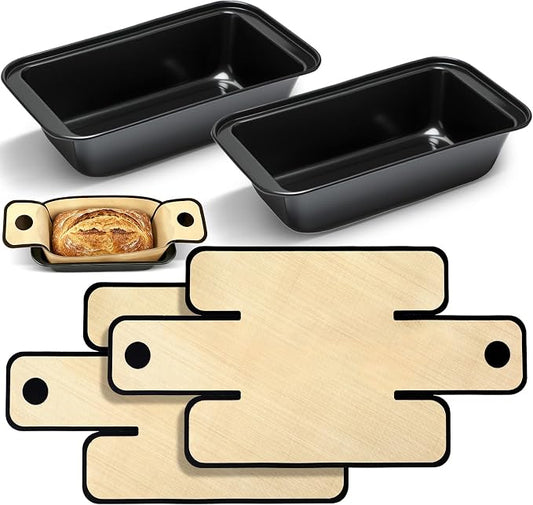 4 Pcs Loaf Pan Set with Liners 8 x 4 Inch Bread Pan and Loaf Liners for Homemade Baking Non-stick Rectangular Baking Tray for Kitchen Sourdough Banana Sandwich Home(Classic Black)
