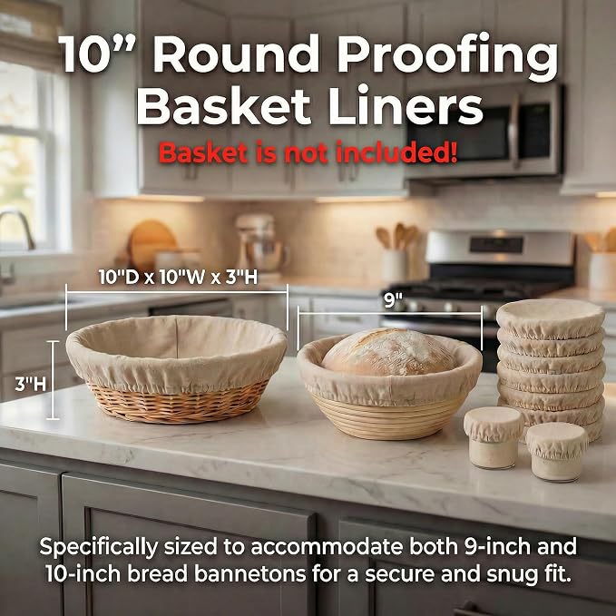8 PCS Bread Proofing Basket Cloth Liner (6 Round) & 2 Sourdough Starter Jar Covers, 10 Inch Reusable Banneton Basket Cover for Sourdough Baking, Reusable Dough Bowl Liner (Round)