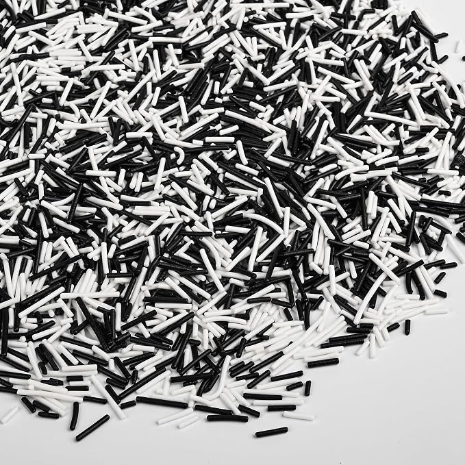 Jimmies Sprinkles for Cake Decorating, White & Black Sprinkles Perfect for Cupcake Toppers Wedding Party Valentines Halloween Christmas Supplies 3.52 Ounce
