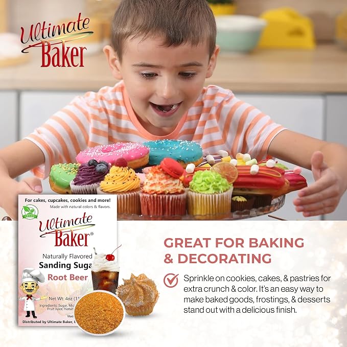 Ultimate Baker Flavored Sanding Sugar (1x4oz) - Burst of Flavor & Color for Cakes, Cookies & More, All-Natural, Perfect for Baking & Decorating or as a Flavored Coffee Sugar (Root Beer)