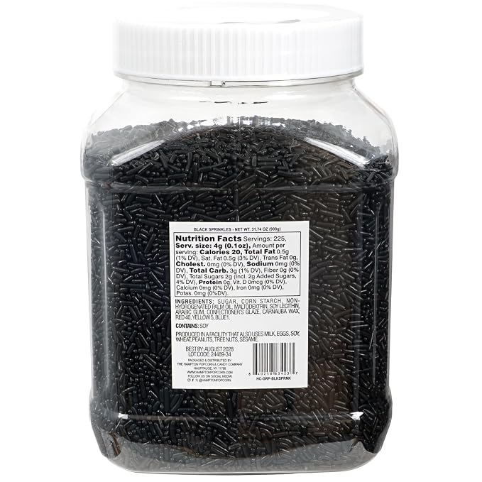 Black Sprinkles Jimmies 1.98 Pounds Container, Sprinkles For Cake Decorating, Cake Sprinkles, Sprinkles For Baking, Ice Cream & More, The Hampton Candy Company