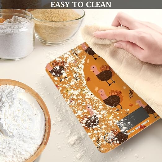 Food Scale Kitchen Scale for Baking Cooking Digital Food Weighing Measuring Scale Small Waterproof Electric Food Scale Orange Thanksgiving Turkeys and Autumn Leaves