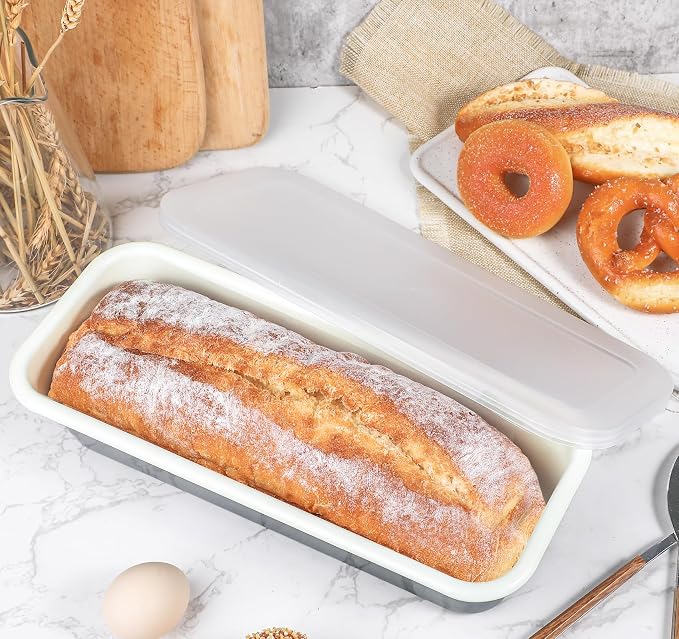 Webake Large Enamel Bread Pan with Lid, Long Banana Bread Loaf Pan for Baking, Non-Stick Rectangle Cake Pan Enamelware 12 x 4.5 Inch