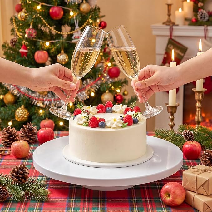 Wenqik 16 Inch Metal Cake Stand with Cake Knife and Spatula, Round Dessert Table Display Stand Metal Dessert Tray Serving Platter for Party, Wedding, Birthday, Baby Shower, Anniversary(White)