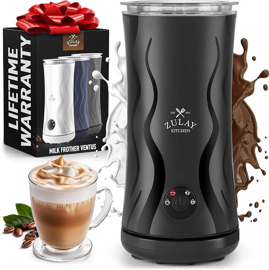 Zulay 4-in-1 Milk Frother and Steamer - Automatic Hot and Cold Foam Maker with Auto Shut Off & Temperature Control for Coffee, Latte, Cappuccino, Hot Chocolate - Gray
