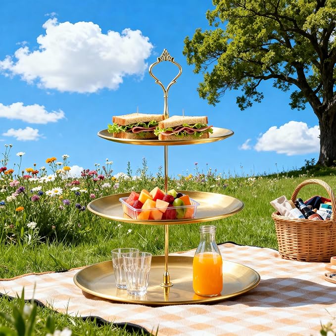 2 Pack Gold Dessert Tiered Tray Stands,Stainless Steel Gold Tiered Dessert Stand, 3 Tiered Golds Cupcake Stand for Christmas Birthday Party Wedding Desserts Table Decorations