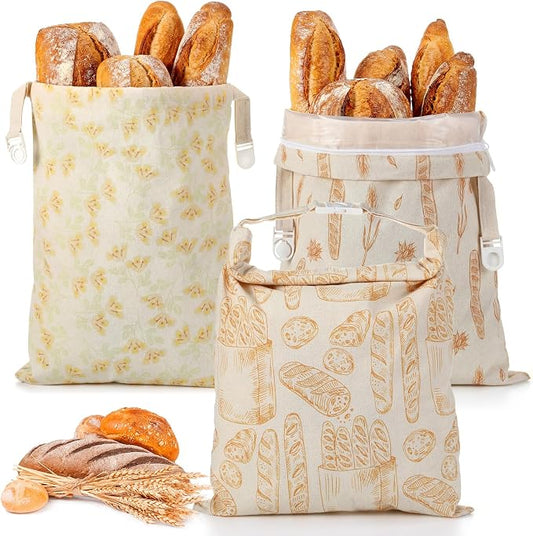 Tallew 3 Pack Beeswax Bread Bags for Sourdough & Homemade Bread 17 x 13'' XL Reusable Organic Linen Beeswax Wraps with Sealing Zip for Fresh Food Storage Loaf Freezer Baker(Classic Style)