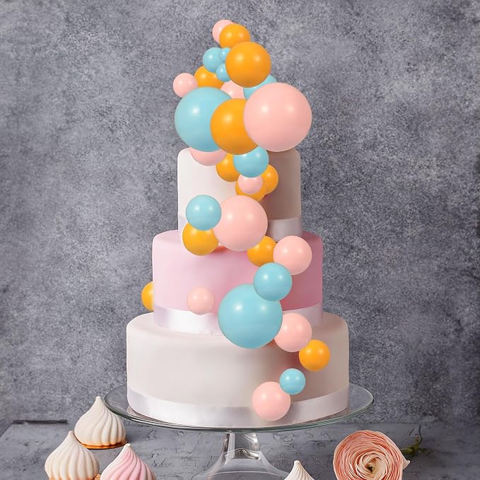Gyufise 30Pcs Balls Cake Toppers Ball Picks Ball Shaped Cupcake Toppers Foam Balls Cake Topper Mini Balloons Cake Decorations for Wedding Baby Shower Birthday Party Supplies Yellow Pink Green