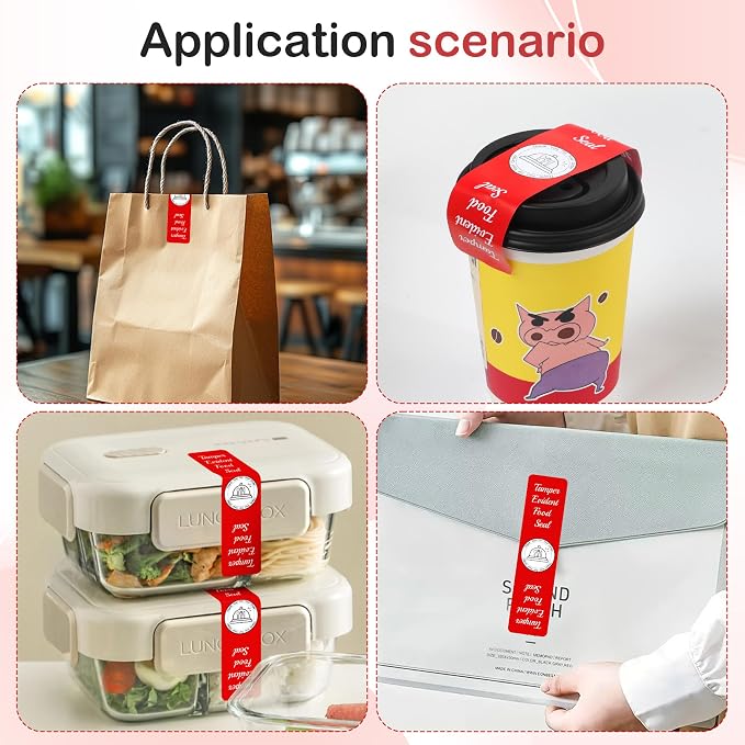 1000 Pcs Tamper Evident Stickers for Food Delivery 1.5 x 6 Inches Red Tamper-Proof Safe Seal Tape & Labels - for Sealing Drink, Food & Pizza Boxes to Preserve Freshness