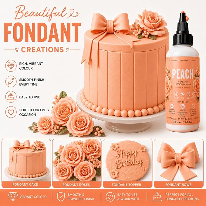 Confect Peach Gel Food Coloring – Highly Pigmented Gel Based Food Color for Buttercream, Cakes, Cookies & Baking – 60mL / 2 FL OZ