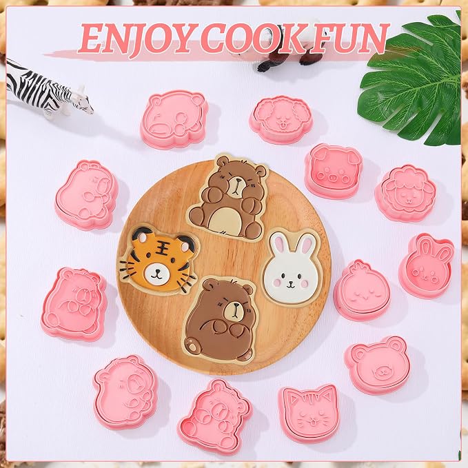 Jspupifip 16 Pack Capybara Animal Cookie Cutters Set, 3D Cookie Plunger Stamps Farm Animal Circus DIY Press Molds Baby Shower Cracker Cutters Birthday Party Baking Supplies Clay Biscuit Molds