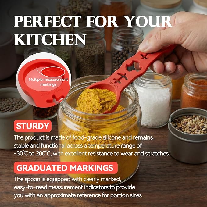 Silicone Magnetic Measuring Spoons, 2 Pack Coffee Measuring Spoons(4-size) - Equipped with strong N50 magnets – securely attach to any metal surface, Suitable for dry and liquid ingredients(RED)