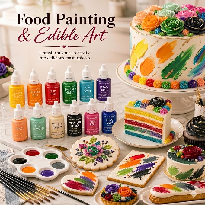 Confect Core Baking Water Color Food Coloring Set – Highly Pigmented Oil Based Food Colors for Cakes, Buttercream, Drinks, Popsicles & Baking – 12 Pack × 10mL