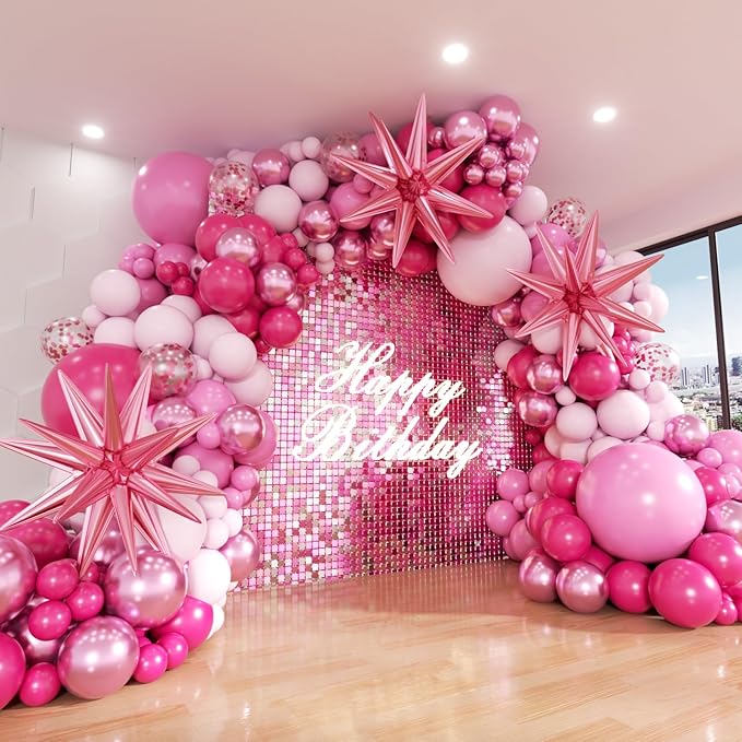 Pink Balloon Arch Kit, 152Pcs Hot Pink Metallic Pink Shades of Pink and Confetti Balloon Garland kit, Different Size Balloons for Girl Birthday Baby Shower Princess Wedding Party Decorations