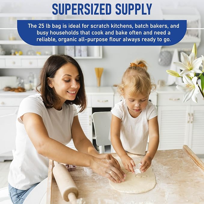 Great River Milling Lily White Organic All-Purpose Flour | Unbleached & Unbromated | Non-GMO, Kosher | Ideal for Bread, Cookies, Cakes, Pizza Dough & Everyday Baking | 25 Lb