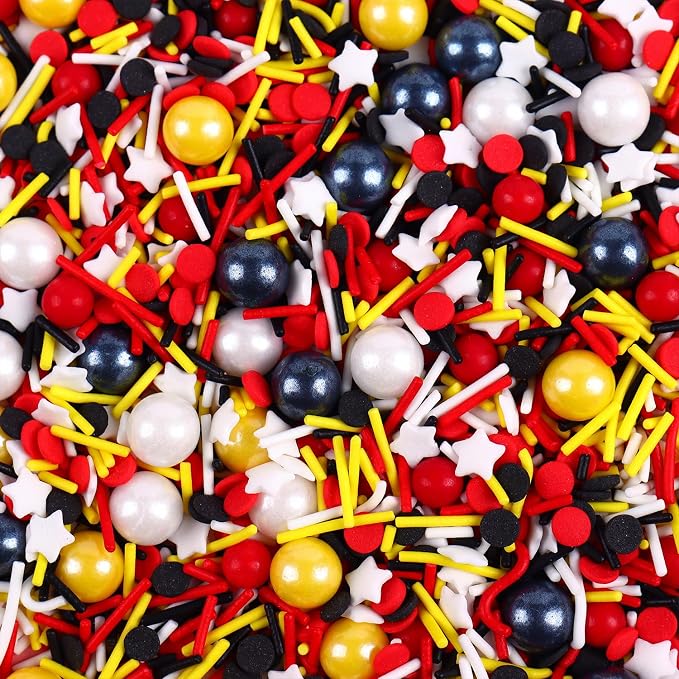 Edible Mouse Sprinkle Mix, 3oz Black Red Yellow White Sprinkles for Baking and Cake Decorating, Mouse Cake Decoration Edible with Birthday Themed, Children's Party Supplies