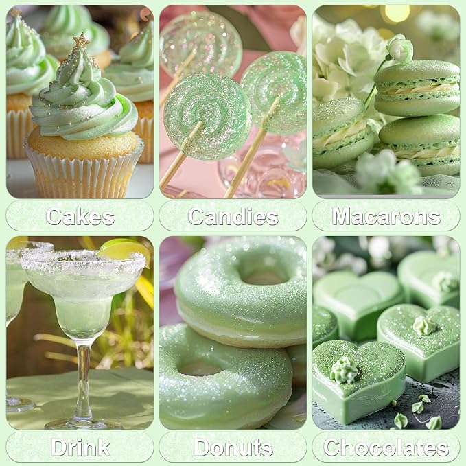 Iridescent Green Edible Glitter - 5g Food Grade Cake Decorating Shimmering Glitter, Edible Sprinkle Luster Dust for Drinks, Chocolates, Fondant, Strawberries, Cupcakes, Candy, Easter Cookie - Vegan