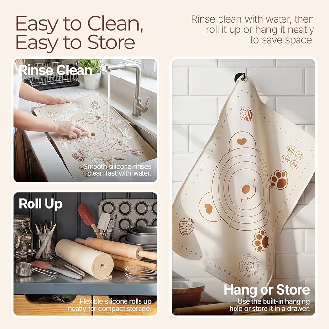Silicone Baking Mat 28" x 20", Extra Thick Food Grade Liquid Silicone Non-Stick Dough & Pastry Rolling Mat with Measurements, Raised Edge, Reusable & Heat Resistant for Bread, Cookies, Pizza, Fondant