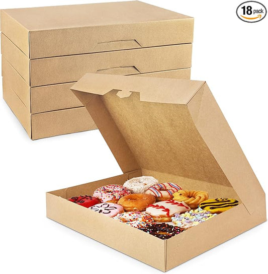 Fit Meal Prep 18 Pack Donut Box 15x11.5x2.25 Auto-Popup Macaron Boxes - Large Kraft Brown Boxes for Baked Goods, Cookies, Breads, Cupcakes, Pizza Durable, Convenient Pastry Box for Home and Bakery