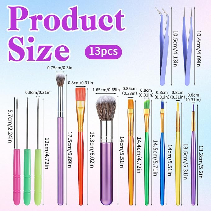 13 Pcs Baking Brush, Cake Candy Decorating Brushes Tools, Cookie Decorating Tools, Scribe Cookie Tool with Elbow and Straight Tweezers for Biscuit Cake Pastry Fondant Decor Supplies