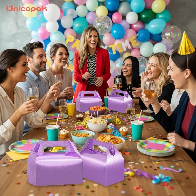 UnicoPak 30 Pack Purple Party Favor Bag Boxes, Gable Gift Boxes for Treats Goodies Cookies Candies, Ideal for Purple Party Favors, Theme Birthday Party, Valentine's Day, 6.5x3.5x3.5 Inches