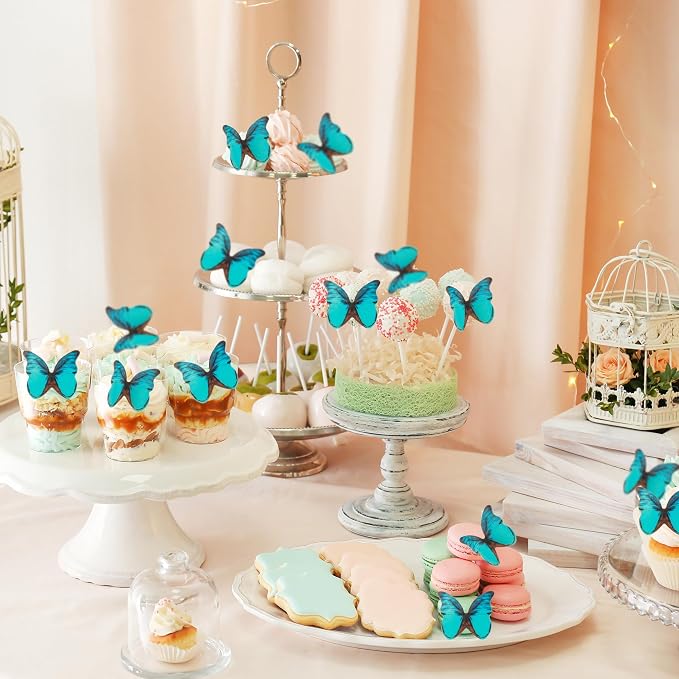 Gyufise 48Pcs Edible Butterfly Cake Decorations - Wafer Paper Butterflies & Cupcake Toppers in Green