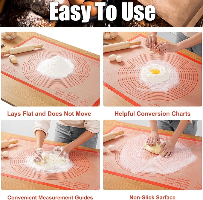 Silicone Pastry Mat 36x24 Inch Extra Large Baking Mat with Measurements, Nonstick Kitchen Counter Mats for Dough, Pastry, Dough Rolling, Kneading Board, Pie Crust, Fondant, Bread, Pasta, Pizza