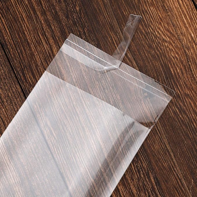 Nobranded 200 pcs Clear 3" x 11" Long Self Seal Cello Cellophane Bags Resealable Poly Bags 2.8 mils for Bakery Cookies Candles Christmas Halloween Party Decorative Pretzel Sticks