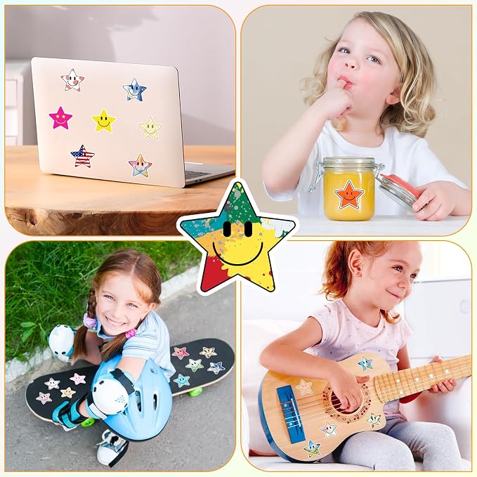 50PCS Smiling Star Stickers, Cute Water Bottle Stickers for Kids, for Teaching Rewards, Notebooks, Stationery, Luggage, Cartoon PVC Happy Stickers