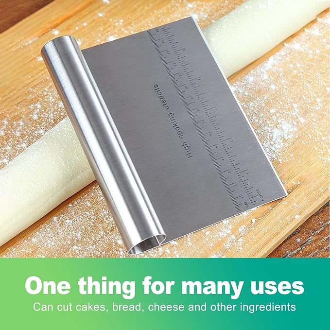 slaixiu 2PCS Stainless Steel Dough Scraper Set - Bench Scraper & Cutter with Scale for Baking, Pastry, Bread Making & Cutting Boards, Multipurpose Kitchen Tool