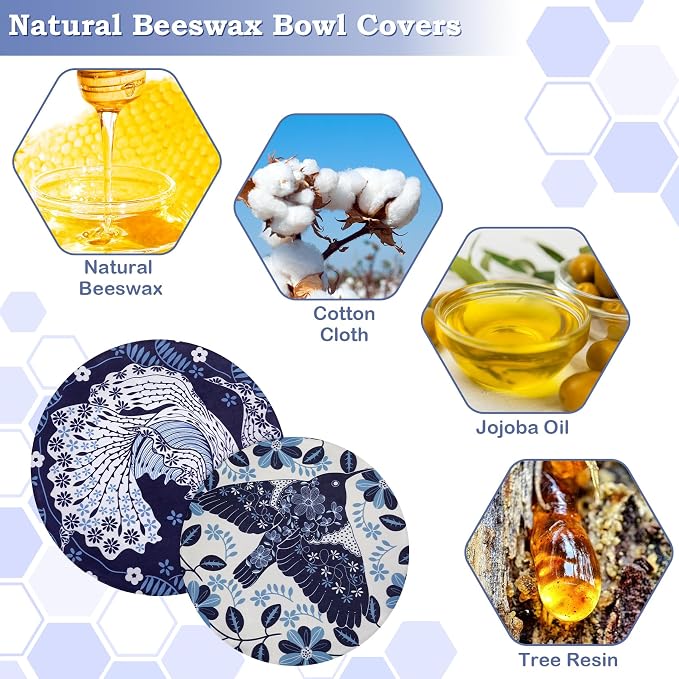 2 Large Reusable Beeswax Bowl Covers for Bread Proofing, 10/12 Inch Elastic Beeswax Wraps Cotton Cloth Sourdough Bowl Covers for Proofing Baskets, Mixer Bowls, Food Storage Containers