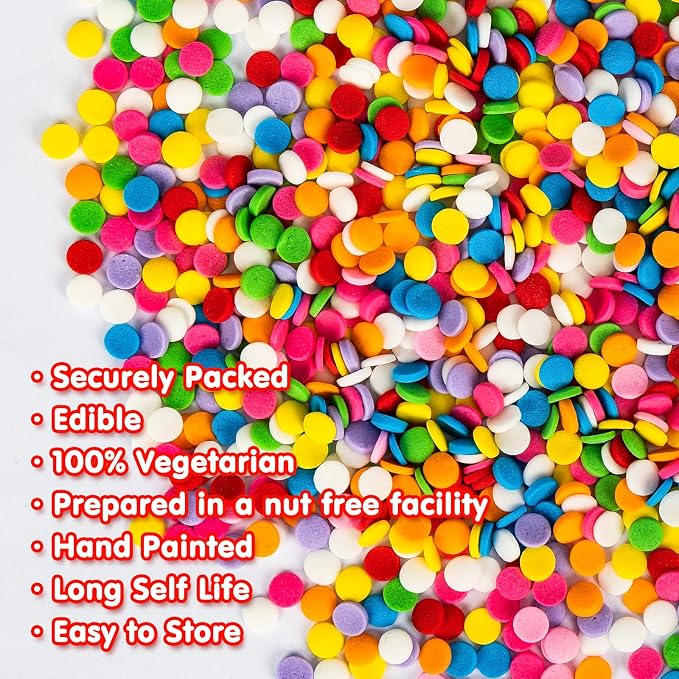 Edible Confetti Sprinkles,Colorful Round Cake Decoration for Desserts,Rainbow Circular Candy,Pastel Circle Sprinkles for Cake Baking,Perfect For Birthday Wedding Party Decorating Supplies