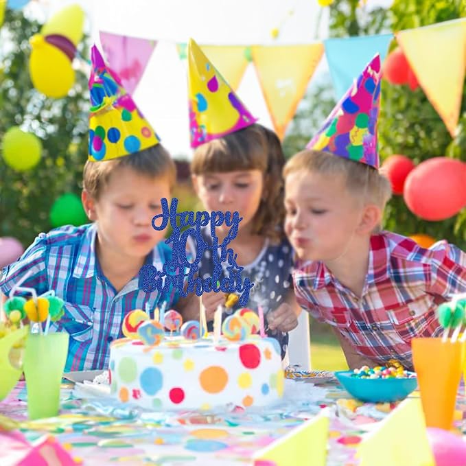 Gyufise 1Pc Happy 10th Birthday Cake Topper Glitter 10 & Fabulous Cheers to 10 Years Old Birthday Cake Pick for Celebrating 10th Birthday Anniversary Party Cake Decorations Supplies Blue