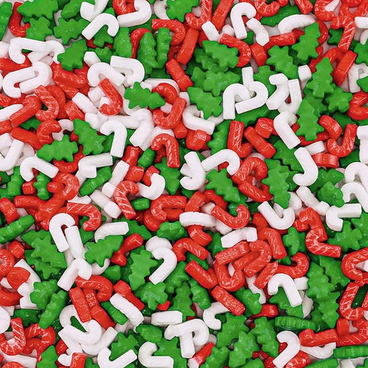 LEBERY Christmas Tree Sprinkles 3.5 Oz Red Green White Sprinkle Edible Christmas Sprinkles Holiday Candy Cane Sprinkle for Cake Decorating Edible Christma Cake Topper Ice Cream Cookie Decor