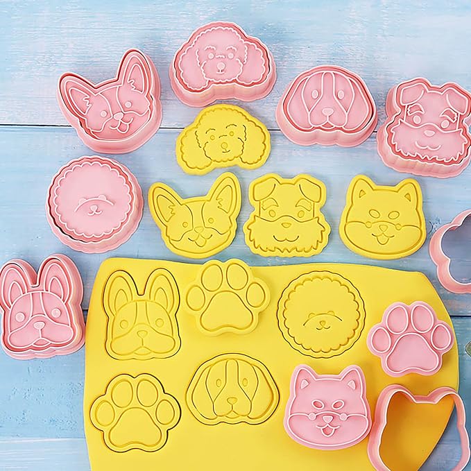 Dog Cookie Cutters 8 Pcs Cartoon Puppy Cookie Stamps Cupcake Pancake Pie Pastry Biscuit Molds for Dog Party (Puppy C)