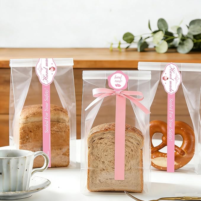 100 Pcs Handmade Food Retail Package Seal Labels 9x1'' Safe Secure Tamper Evident Labels 100Pcs Handmade Food Baking Label with 1.75 '' 100Pcs Hand Made Stickers for Cake Dessert Box Packaging