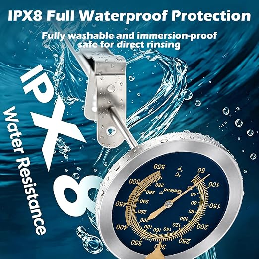 Waterproof Instant Read Candy Thermometer Blue | IPX8 waterproof,9" food-grade instant read probe,anti-scratch clip for candy,frying,BBQ