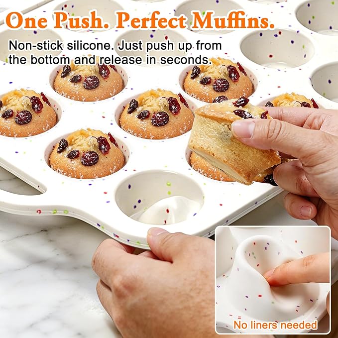 2 Pack Silicone Muffin Pans with Metal Reinforced Frame Regular 24 Cups Cupcake Pan with Handle Nonstick BPA Free Muffin Molds for Baking Muffins, Cupcakes, Egg Bites, Oven Dishwasher Safe